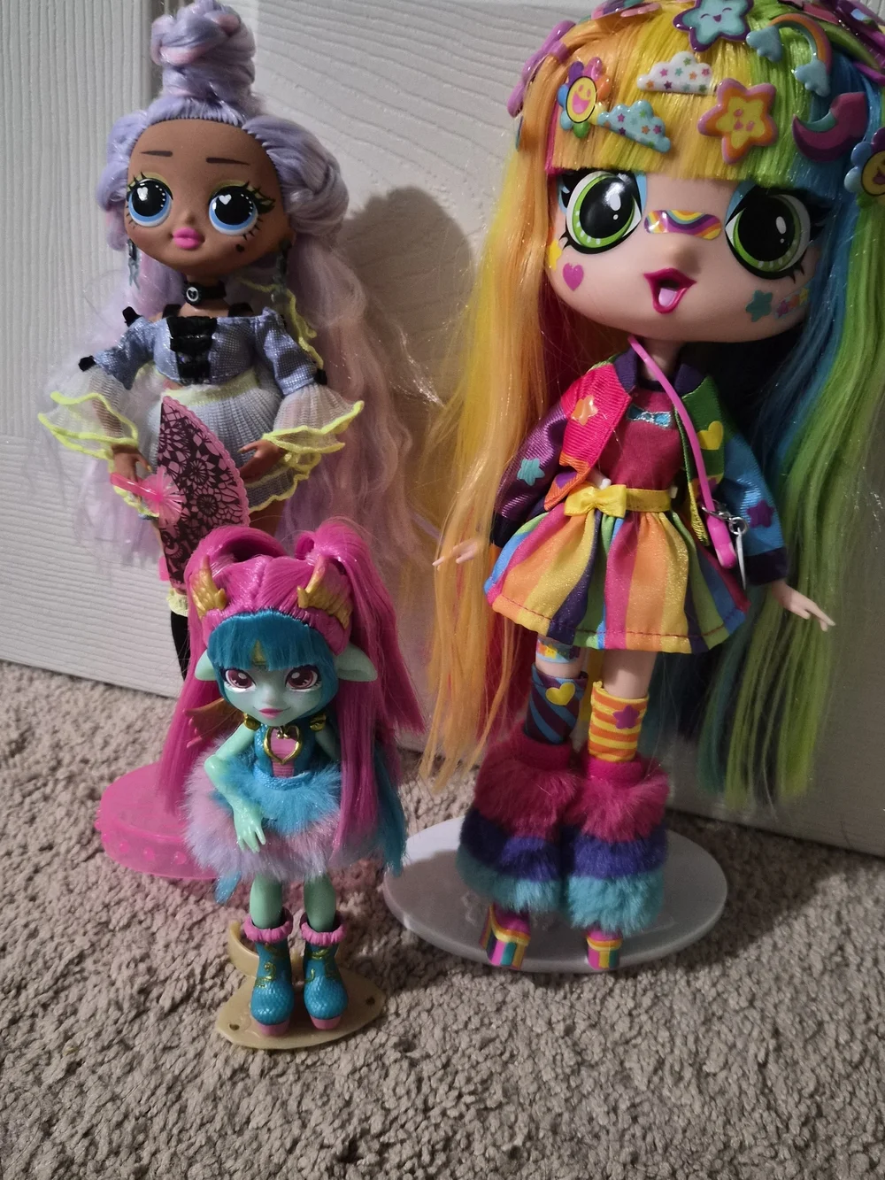Colorful Rainbow Fashion Doll Trio - Bright Multi-Color Dolls - Picture 1 of 4